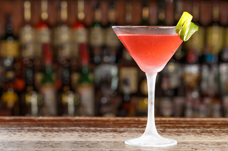 Red alchoholic drink in a martini glass at Summit Malibu